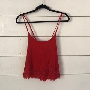 Red spaghetti strap crop top